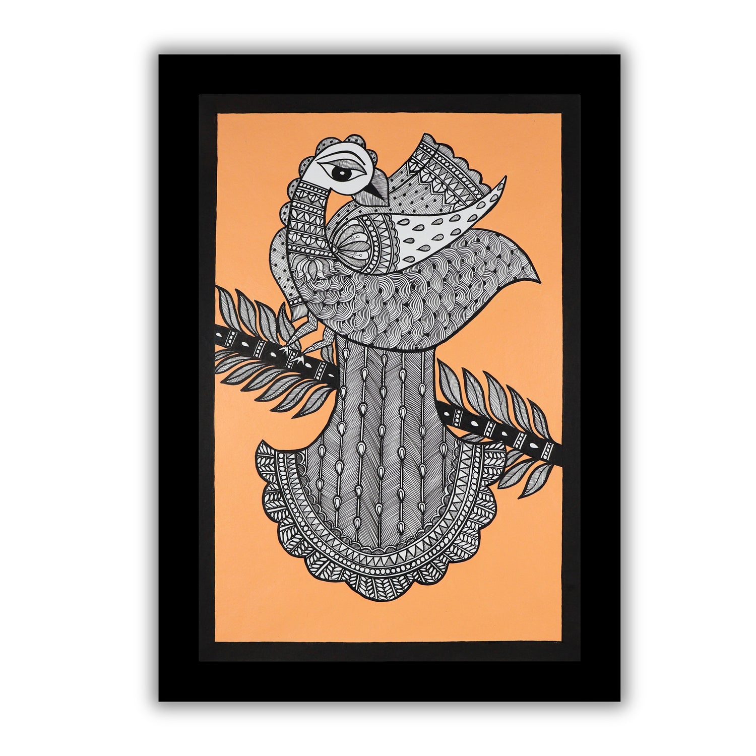 Handmade Madhubani art Peacock Painting Wall Decor 17x24 Inch