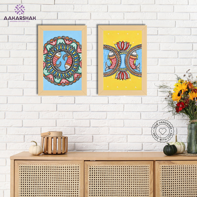 Handmade Fish Madhubani Painting 8x12 Set of 2