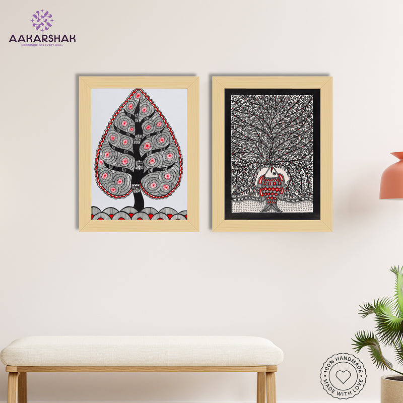 Handmade Madhubani Painting Set of 2 – Tree of life 12x16