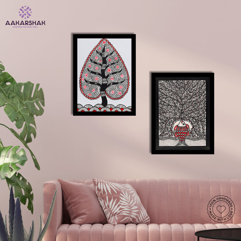 Handmade Madhubani Painting Set of 2 – Tree of life 12x16