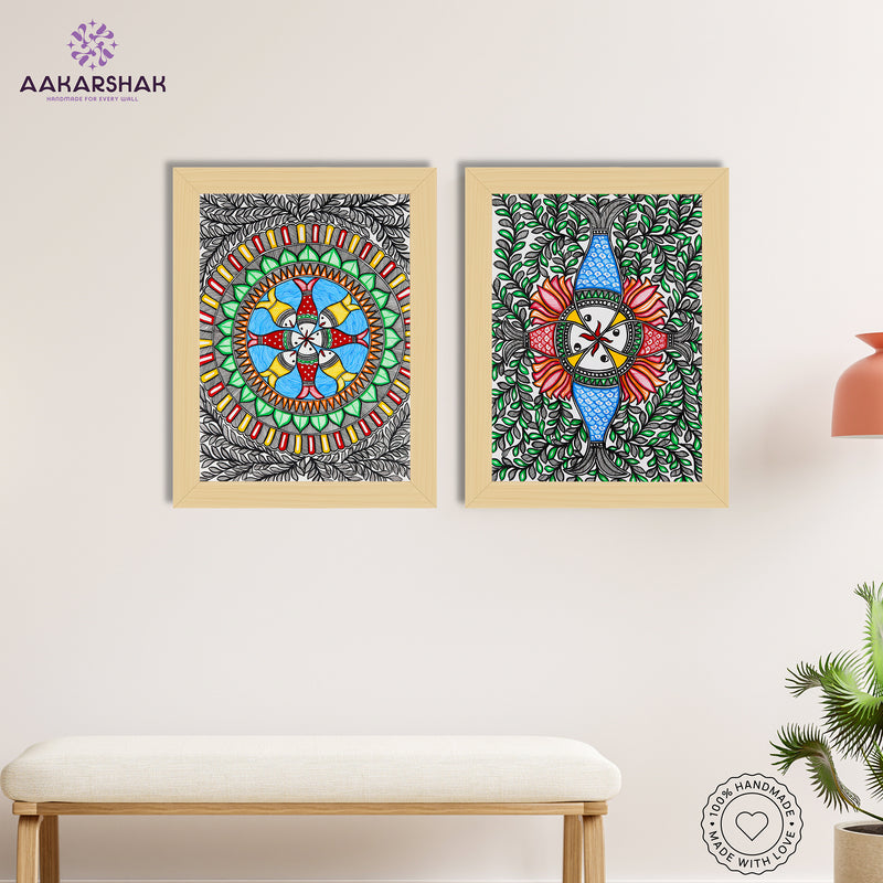 Handmade Madhubani Painting Set of 2 – Fish 12x16