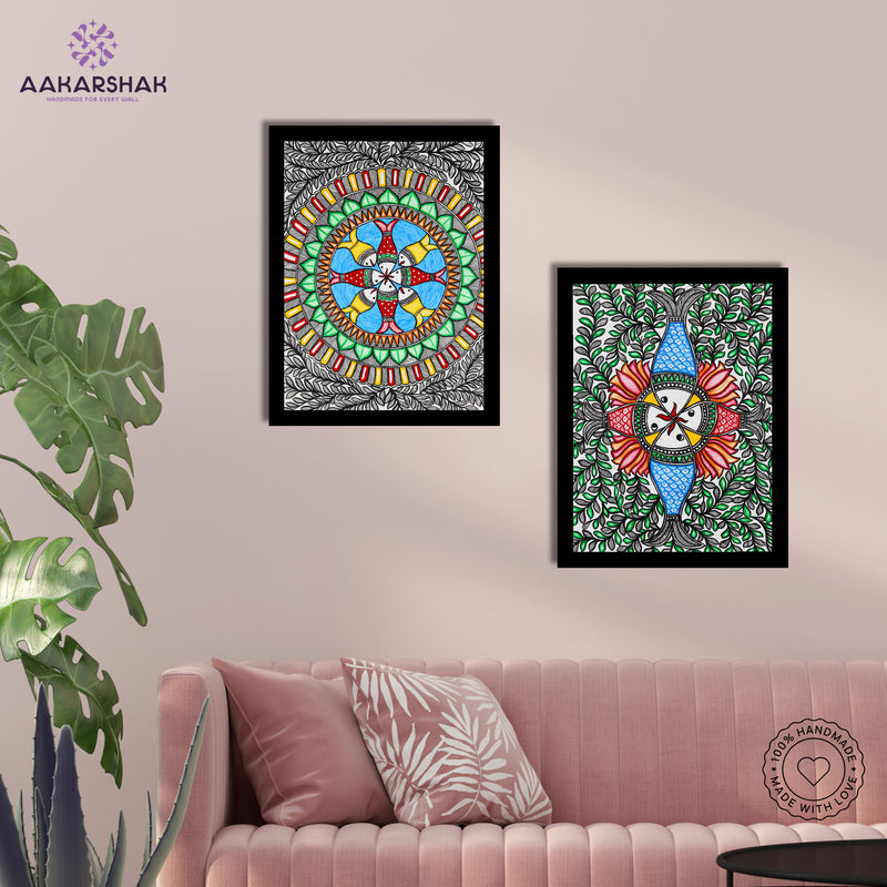 Handmade Madhubani Painting Set of 2 – Fish 12x16