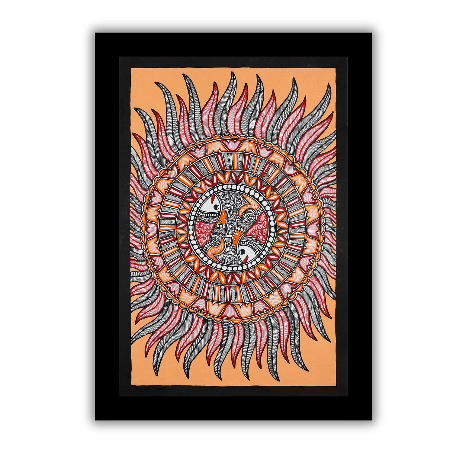 Handmade Madhubani art Fish Painting Wall Decor 17x24 Inch