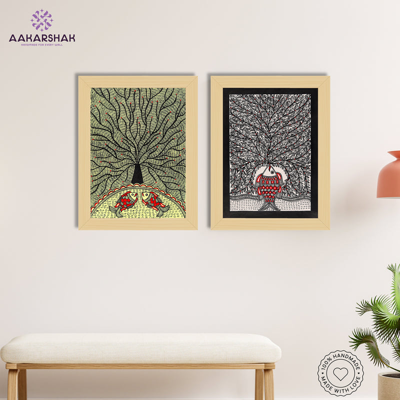 Handmade Madhubani Painting Set of 2 – Tree of life 12x16