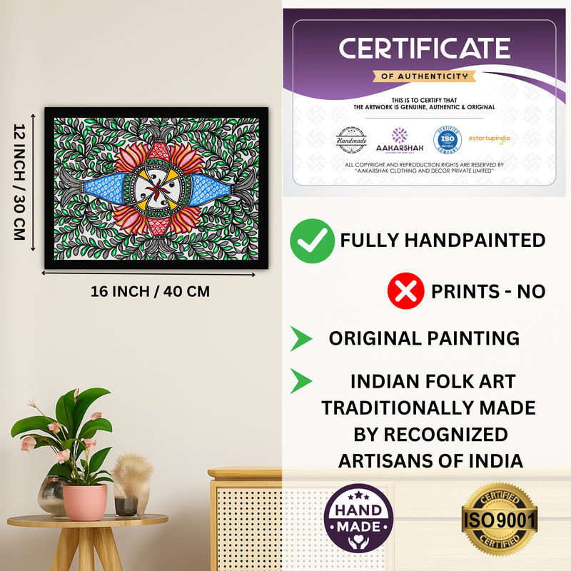 Handmade Madhubani Fish Painting 12x16 Inch  Wall Decor