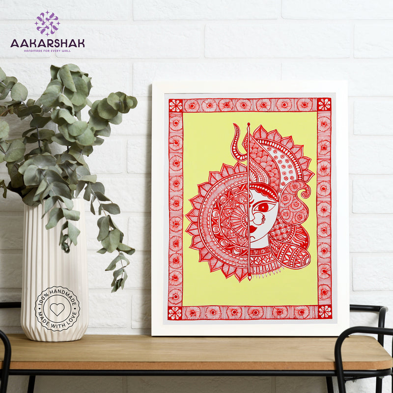 Handmade Madhubani Painting of Maa Durga 12x16 Inch Wall Decor