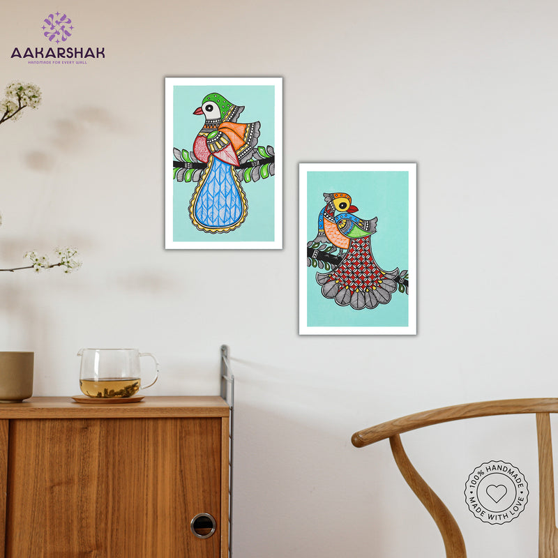 Handmade Peacock Madhubani Painting 8x12 Set of 2