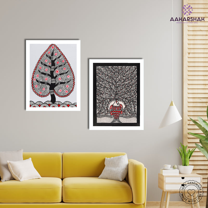 Handmade Madhubani Painting Set of 2 – Tree of life 12x16