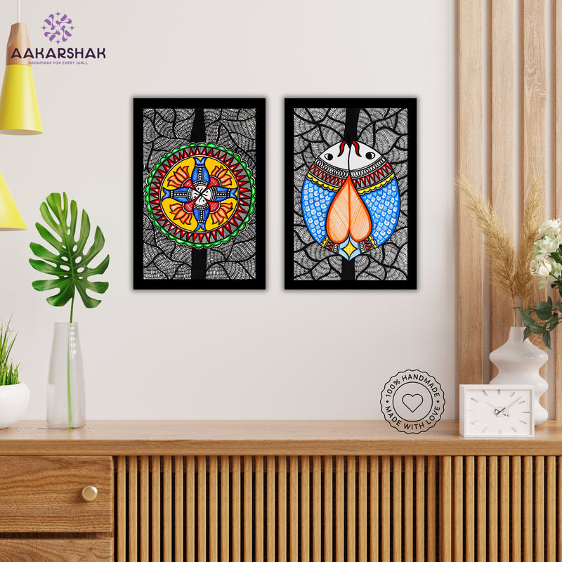 Handmade Fish Madhubani Painting 8x12 Set of 2