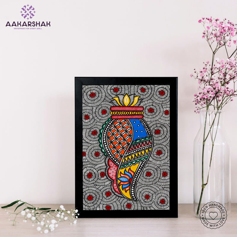 Handmade Madhubani Shankh Painting 8x12 Inch Framed Indian Wall Decor