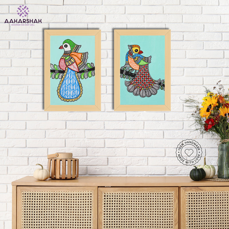 Handmade Peacock Madhubani Painting 8x12 Set of 2