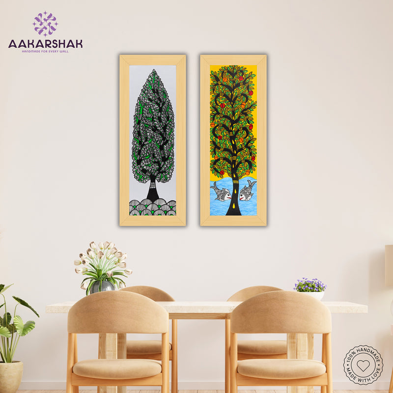 Handmade Madhubani Painting Set of 2 – Tree of life 8x23