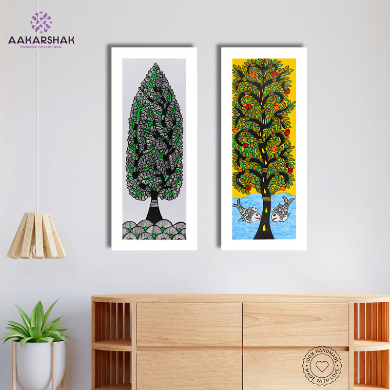 Handmade Madhubani Painting Set of 2 – Tree of life 8x23