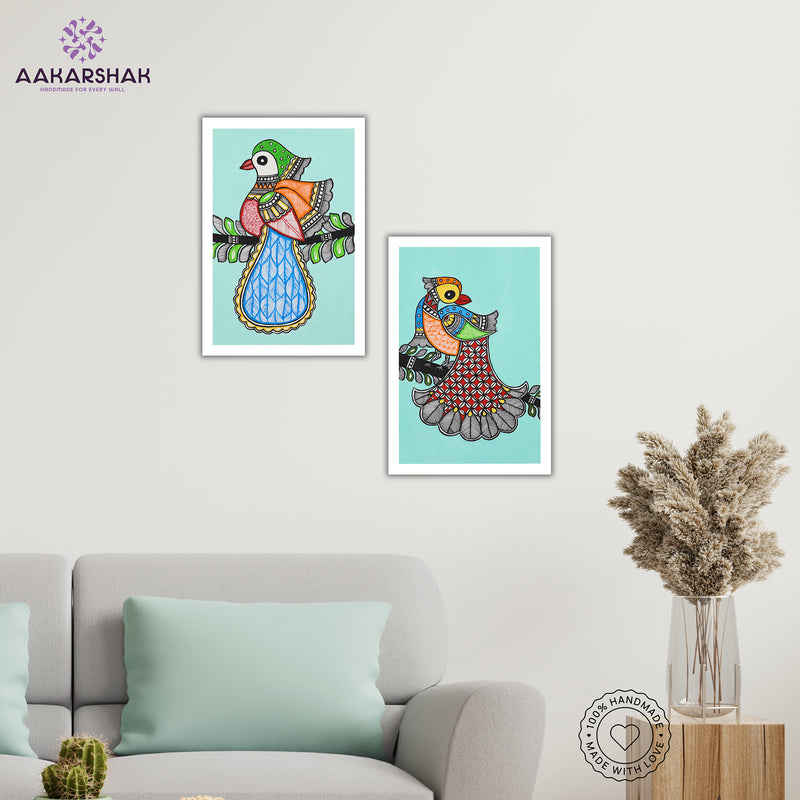Handmade Peacock Madhubani Painting 8x12 Set of 2