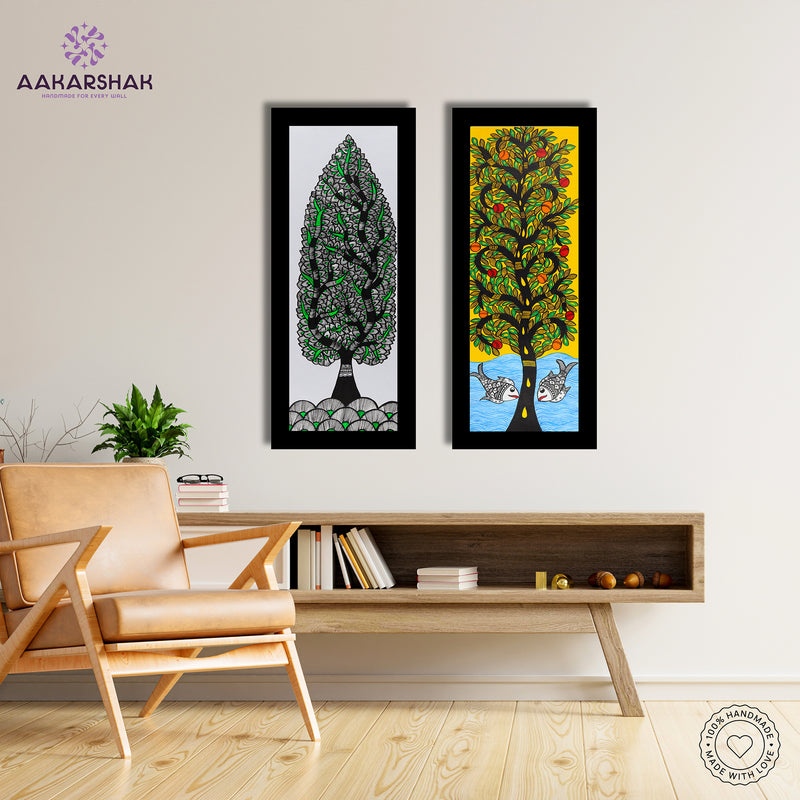 Handmade Madhubani Painting Set of 2 – Tree of life 8x23