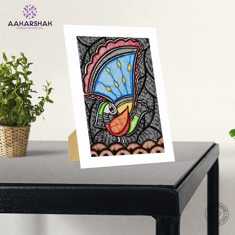 Handmade Madhubani Peacock Painting 6x8 Inch Framed Indian Wall Decor