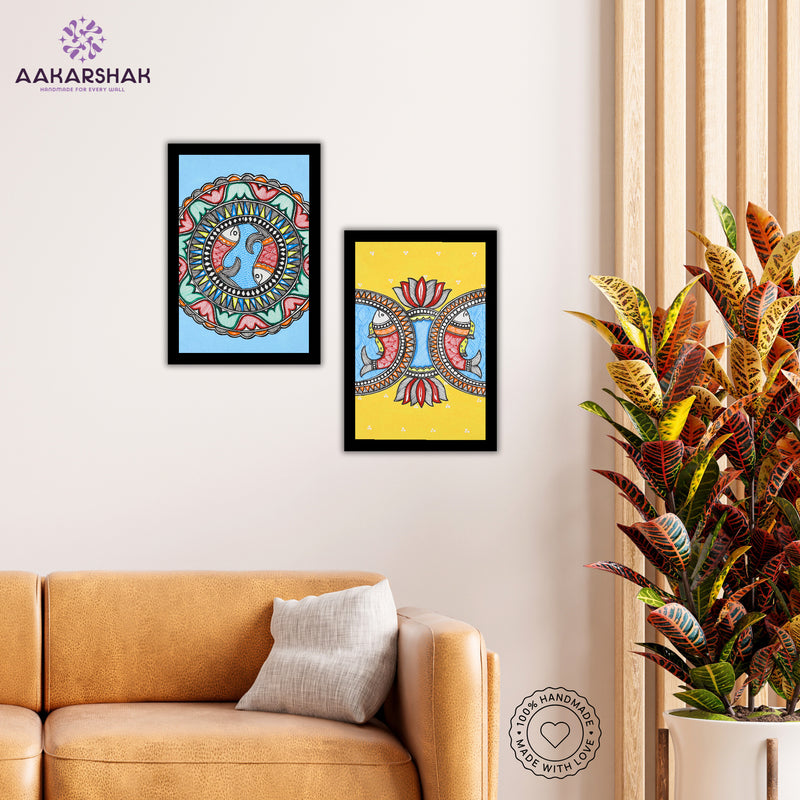 Handmade Fish Madhubani Painting 8x12 Set of 2