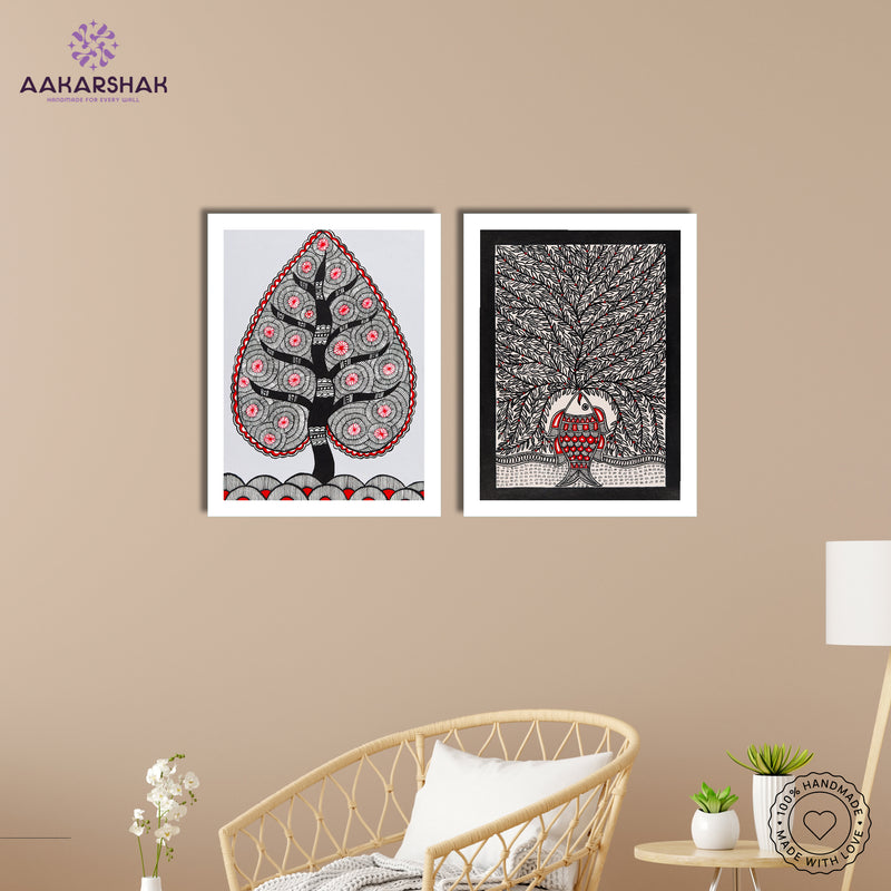 Handmade Madhubani Painting Set of 2 – Tree of life 12x16