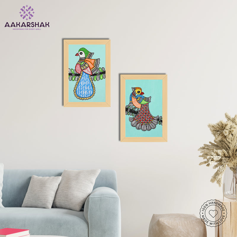 Handmade Peacock Madhubani Painting 8x12 Set of 2