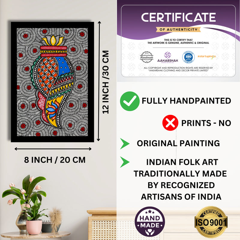 Handmade Madhubani Shankh Painting 8x12 Inch Framed Indian Wall Decor