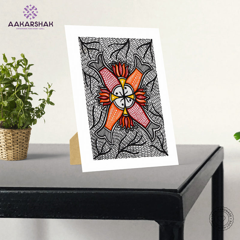 Handmade Madhubani Fish Painting 6x8 Inch Framed Indian Wall Decor