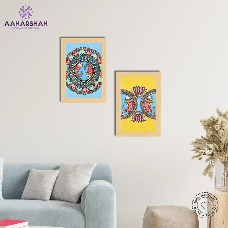 Handmade Fish Madhubani Painting 8x12 Set of 2