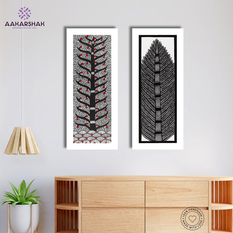 Handmade Madhubani Painting Set of 2 – Tree of life 8x23