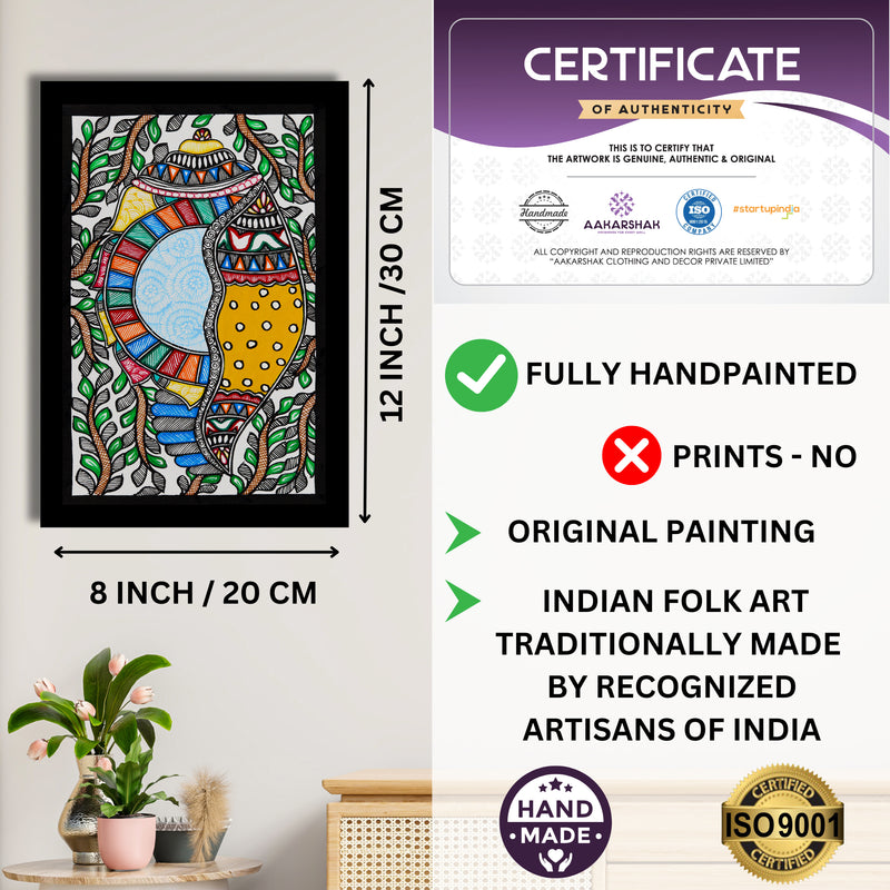 Handmade Madhubani Shankh Painting 8x12 Inch Framed Indian Wall Decor