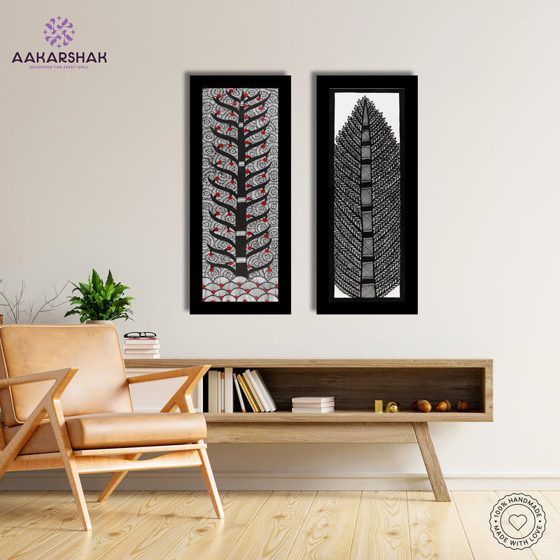 Handmade Madhubani Painting Set of 2 – Tree of life 8x23