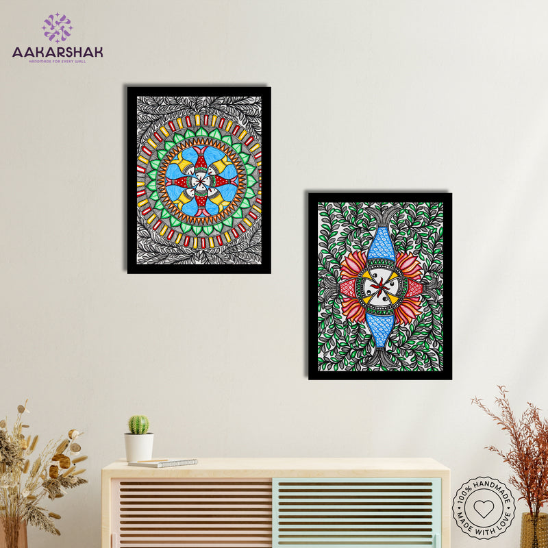 Handmade Madhubani Painting Set of 2 – Fish 12x16