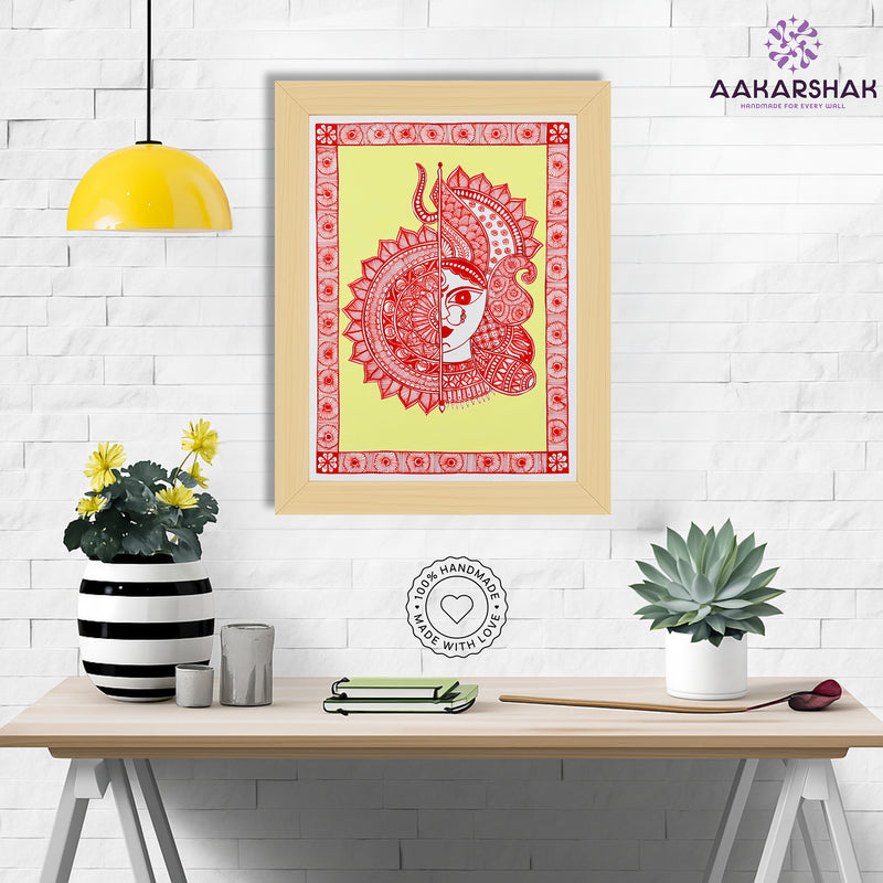 Handmade Madhubani Painting of Maa Durga 12x16 Inch Wall Decor
