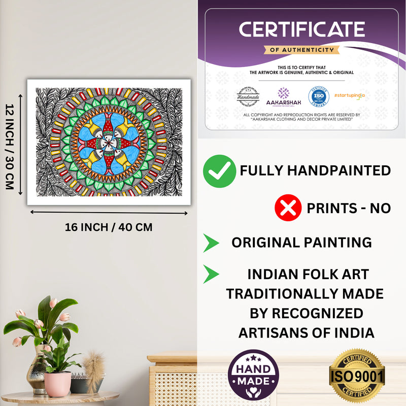 Handmade Madhubani Fish Painting 12x16 Inch  Wall Decor