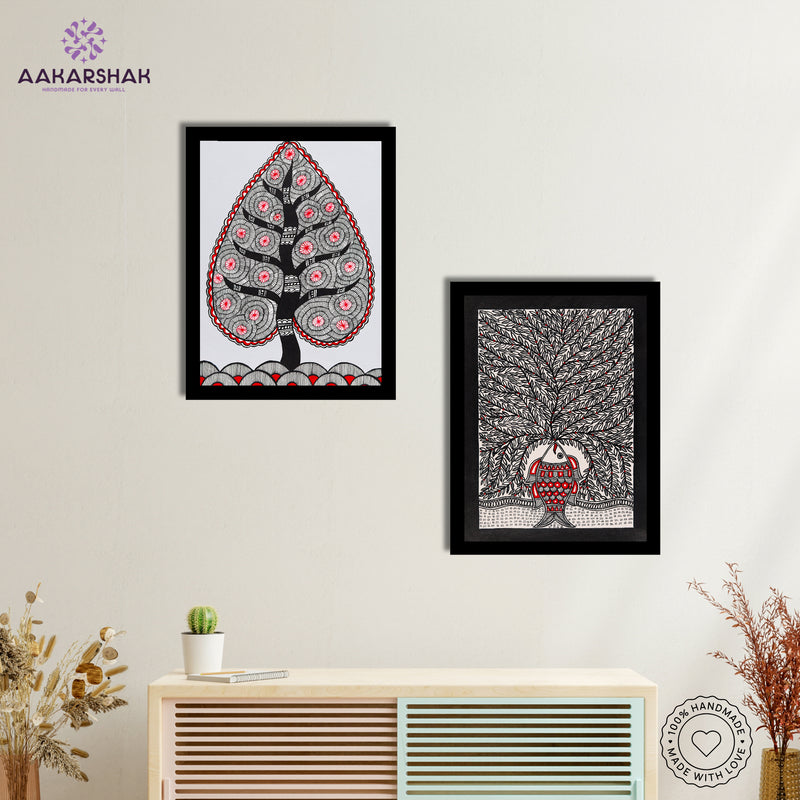 Handmade Madhubani Painting Set of 2 – Tree of life 12x16