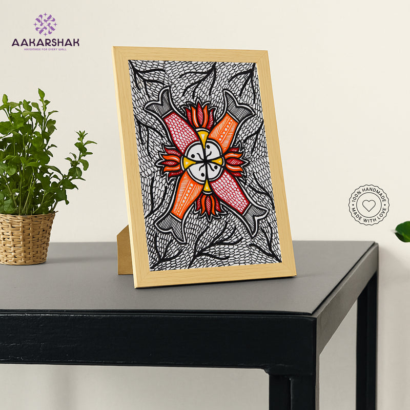 Handmade Madhubani Fish Painting 6x8 Inch Framed Indian Wall Decor