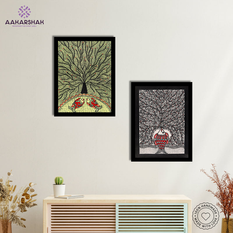 Handmade Madhubani Painting Set of 2 – Tree of life 12x16