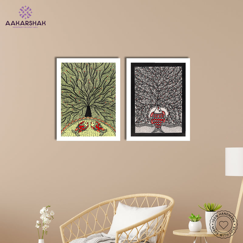 Handmade Madhubani Painting Set of 2 – Tree of life 12x16