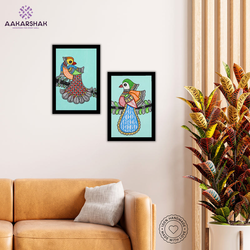 Handmade Peacock Madhubani Painting 8x12 Set of 2