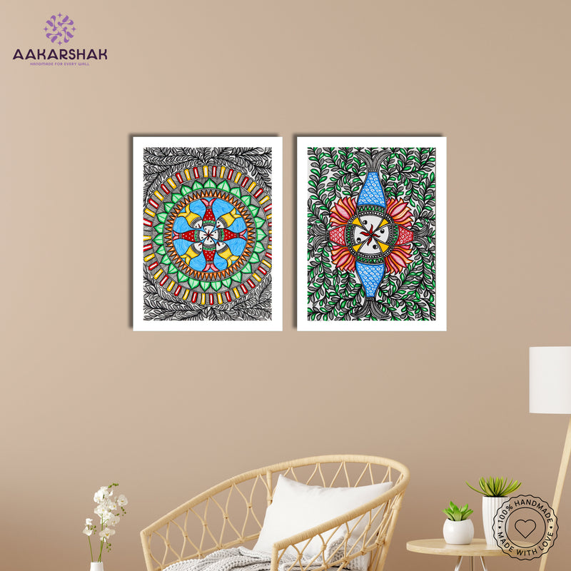 Handmade Madhubani Painting Set of 2 – Fish 12x16