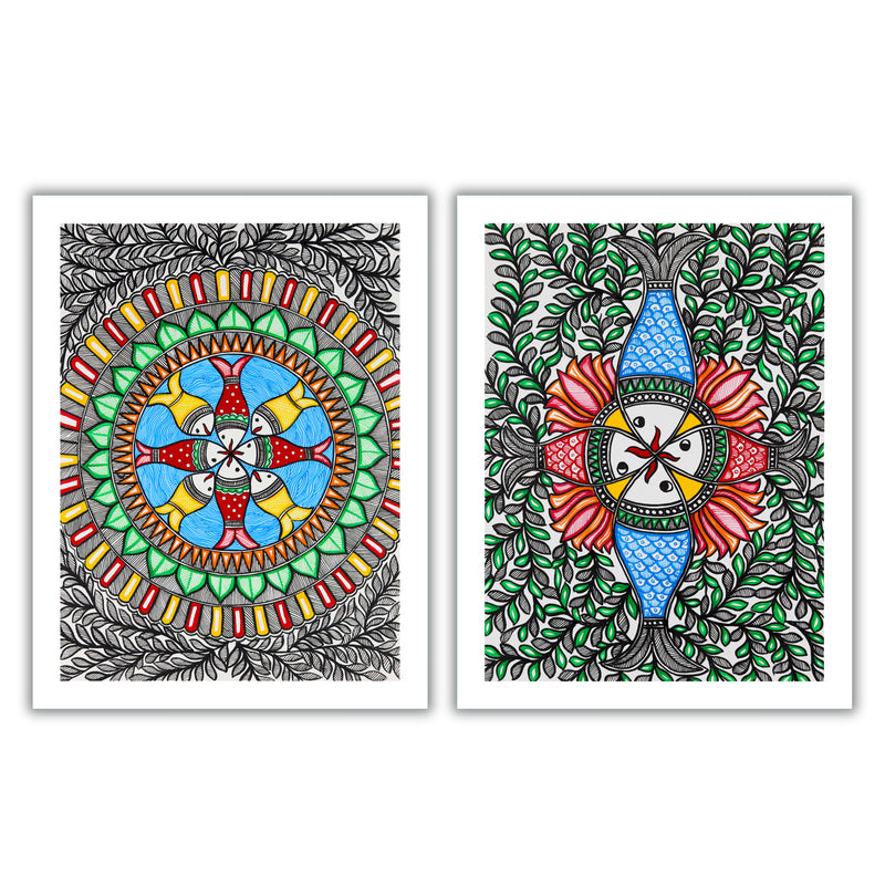 Handmade Madhubani Painting Set of 2 – Fish 12x16