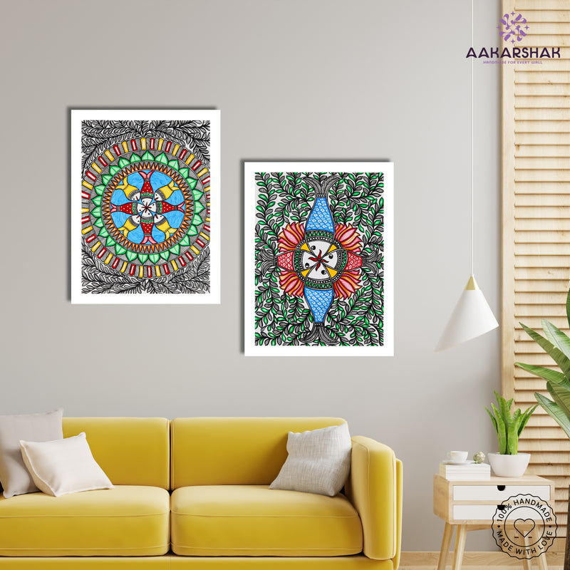Handmade Madhubani Painting Set of 2 – Fish 12x16