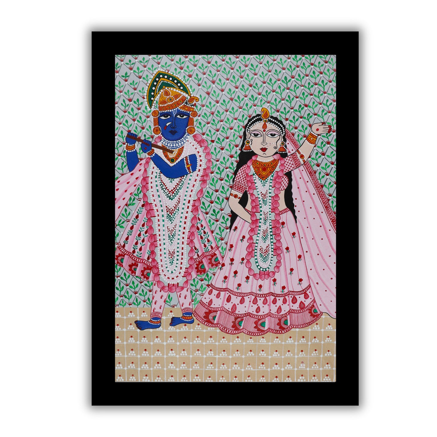 Handmade Pichwai Radha Krishna Painting Framed 17x24 Inch Wall Art