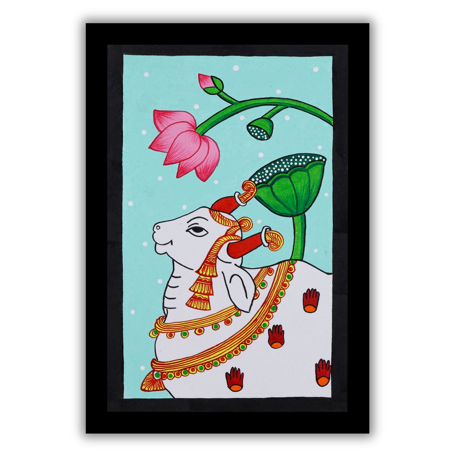 handmade pichwai cow painting-in vibrant traditional folk art style