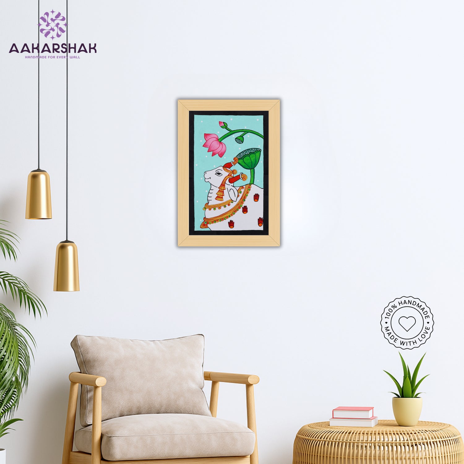 vibrant handmade cow painting-depicting indian folk traditions