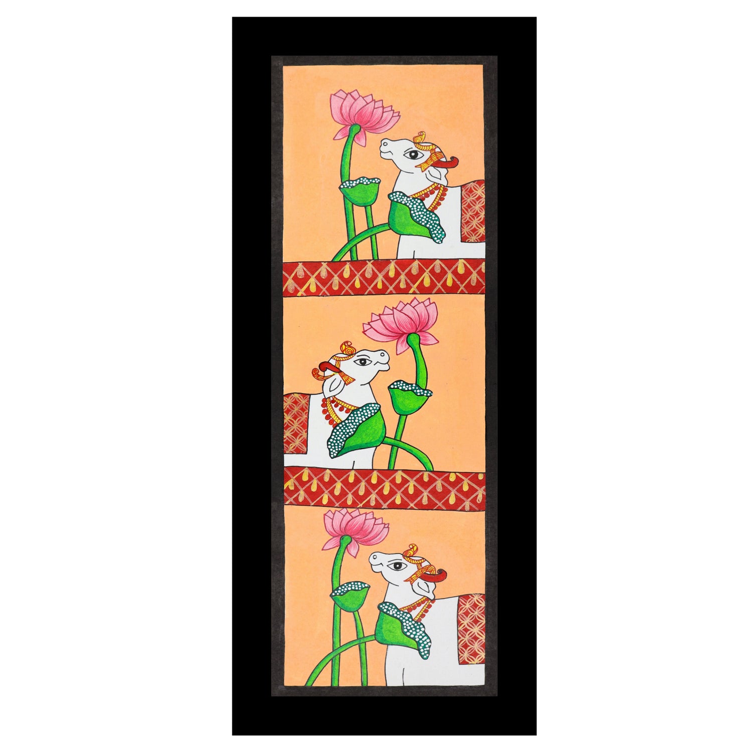 Framed artwork of a colorful cow-with handmade pichwai painting 