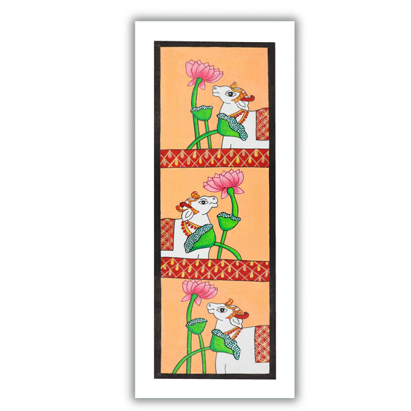 Framed artwork of a colorful cow-with handmade pichwai painting 