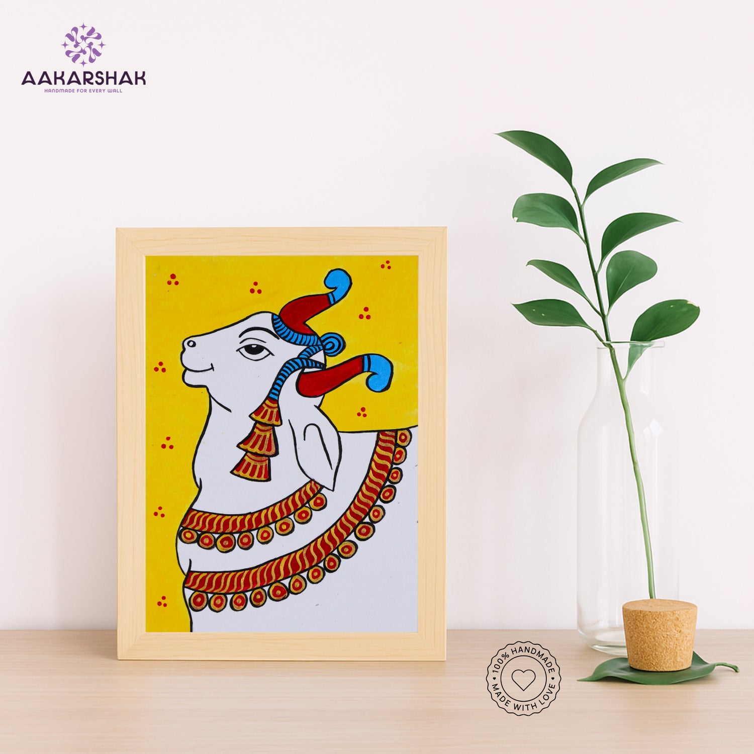 Handmade pichwai cow painting-with tabletop stand for home decor

