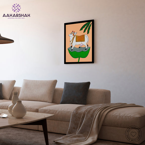 vibrant handmade cow painting-depicting indian folk traditions