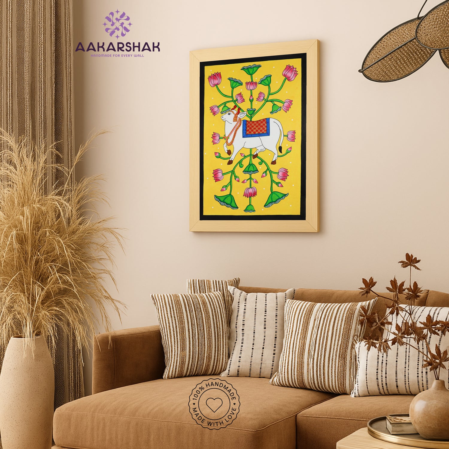 vibrant handmade cow painting-depicting indian folk traditions
