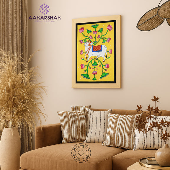 vibrant handmade cow painting-depicting indian folk traditions