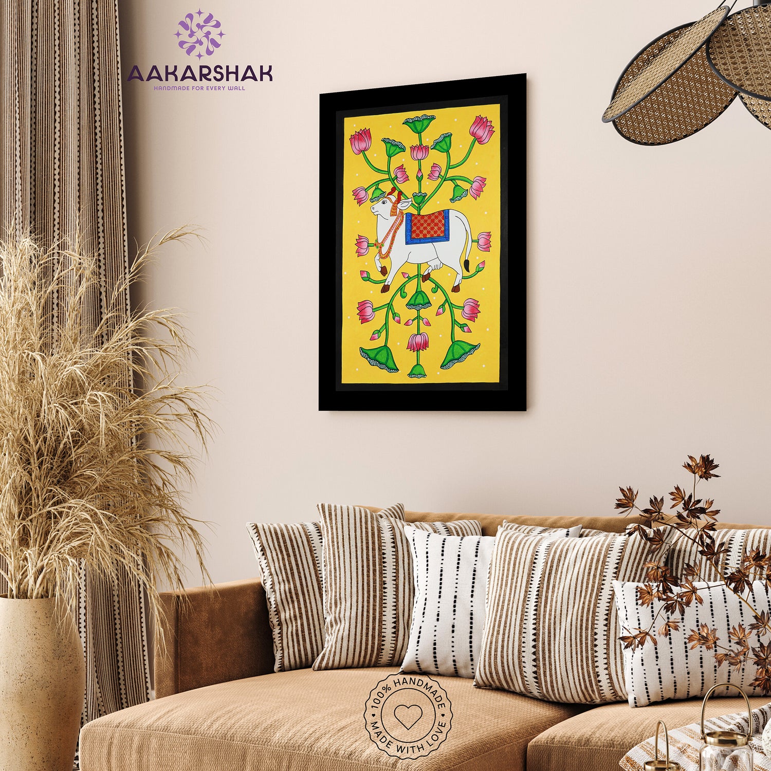 vibrant handmade cow painting-depicting indian folk traditions